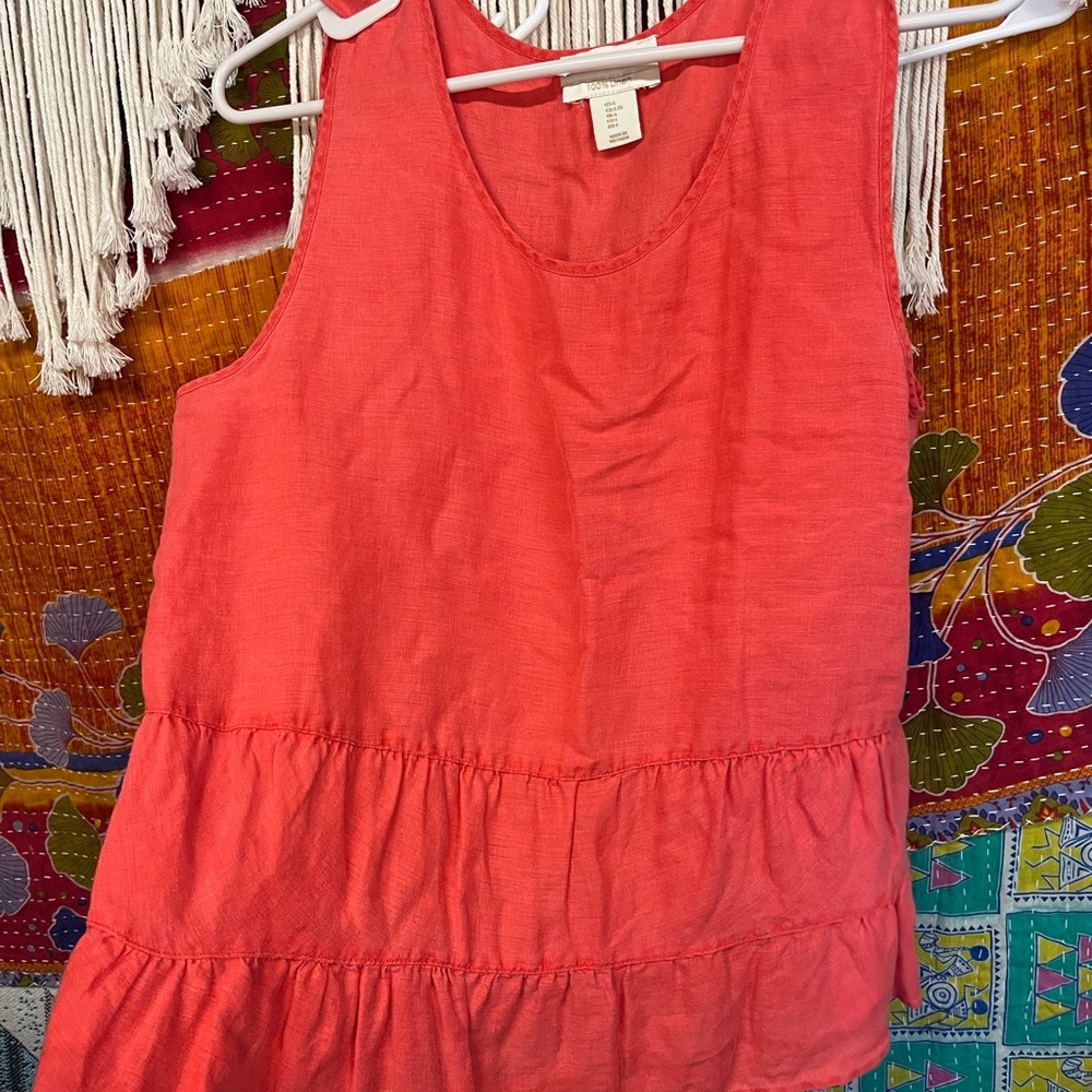 Cynthia Rowley Coral Linen Tiered Tank Top